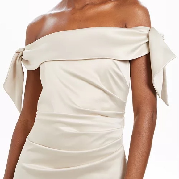 Vince Camuto Champagne OFF THE SHOULDER RUCHED TRUMPET GOWN MAXI DRESS CHP - Picture 6 of 8